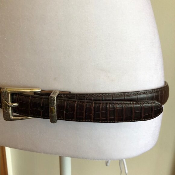 TALBOTS Crocodile Print Brown Western Silver Scroll Buckle Belt Large - Picture 3 of 16